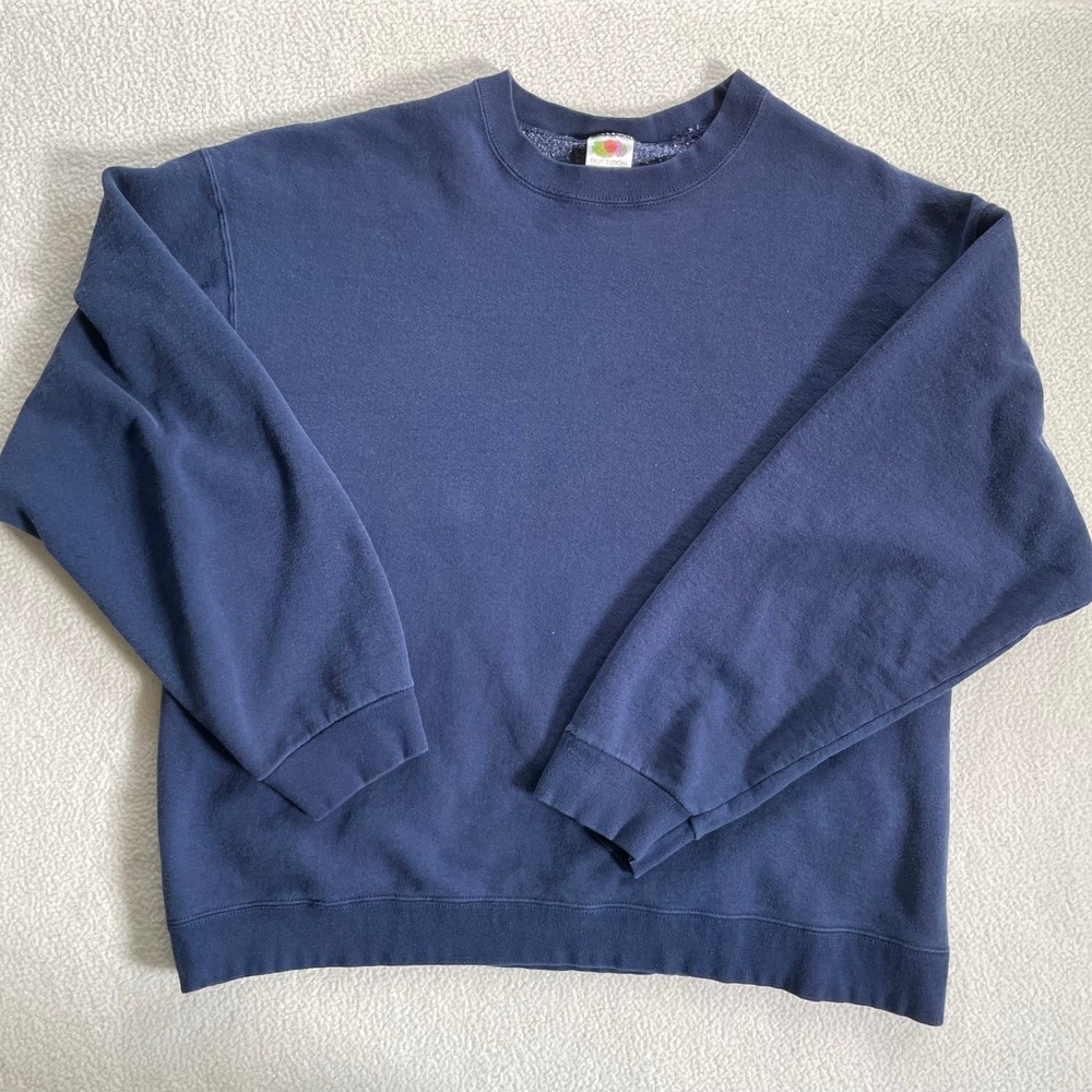 VTG Y2k Fruit of the Loom Mens XL Heavy Cotton Sweatshirt Navy Blue‎ Crew Fleece